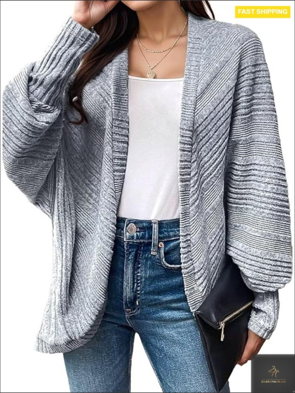 Oversized Batwing Cardigan Ribbed Knit Open Front Long Sleeve Chic Fall